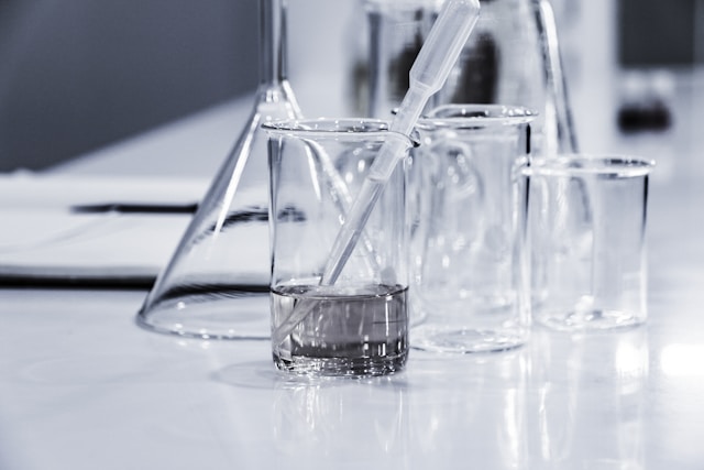 glass beakers and other chemical processing tools