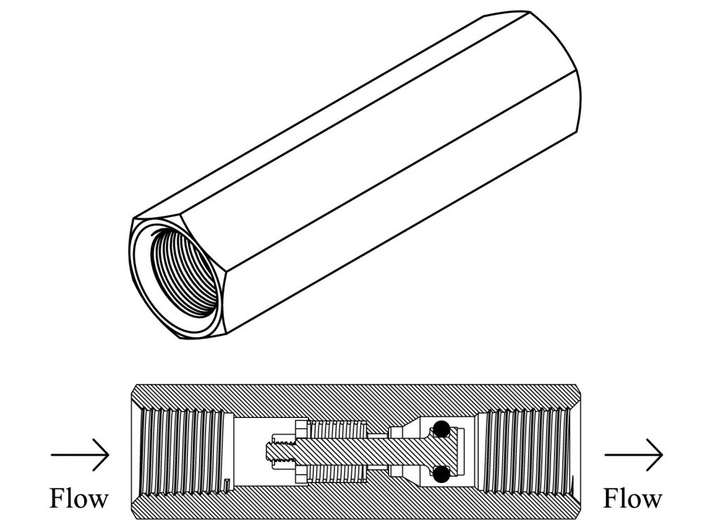 two line images of female to female custom check valves