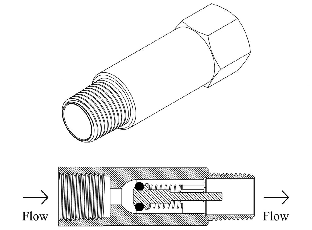 two line images of female to male custom check valves