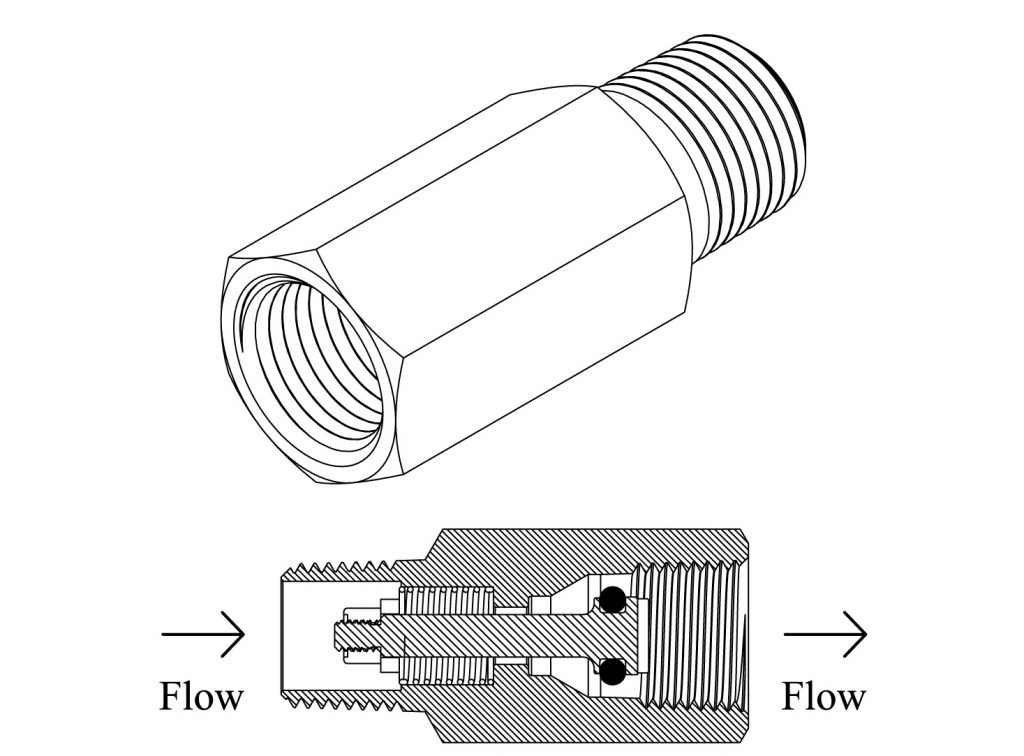 two line images of male to female custom check valves