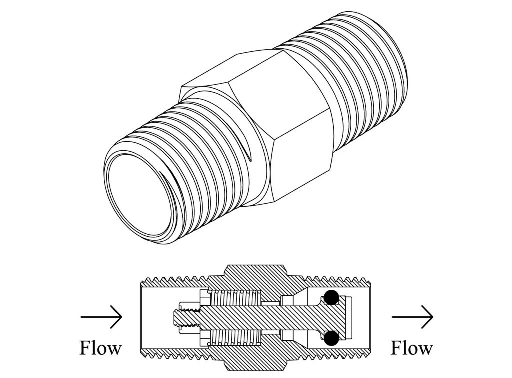 two line images of male to male custom check valves